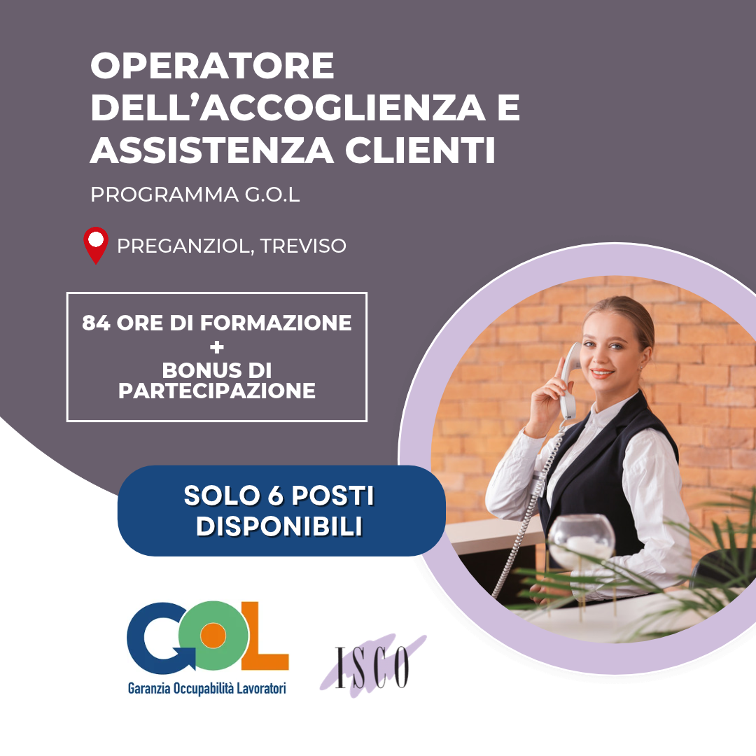 Corso programam gol accoglienza e assistenza clienti a preganziol
